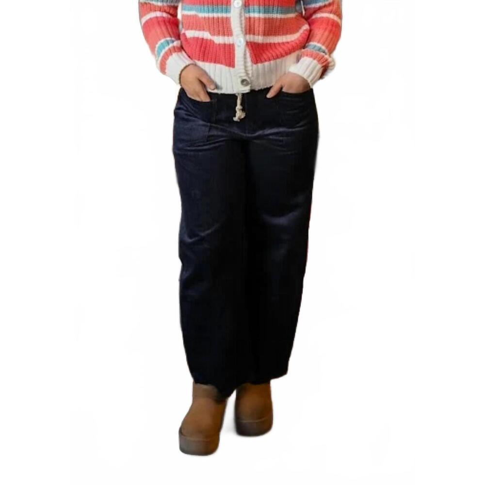 NEW LOVLOV corduroy relaxed pocket rope string pants in deep navy